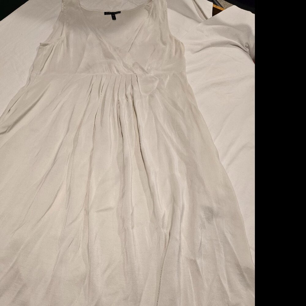 Eileen Fisher 100% Silk Ivory Sleeveless Midi Dress Minimalist Elegant S Sm Smal